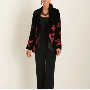 Chico's Travelers Black Velvet Floral Embroidery Kimono Boho Lux Gothic Sz 2